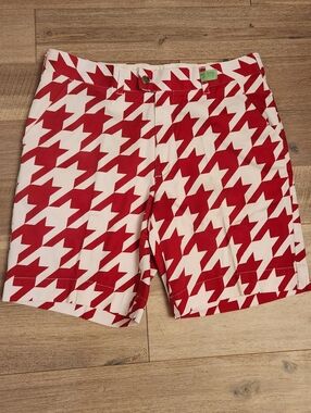Loudmouth Golf Men's Shorts Sz 36 Red & White Houndstooth Print Flat Front